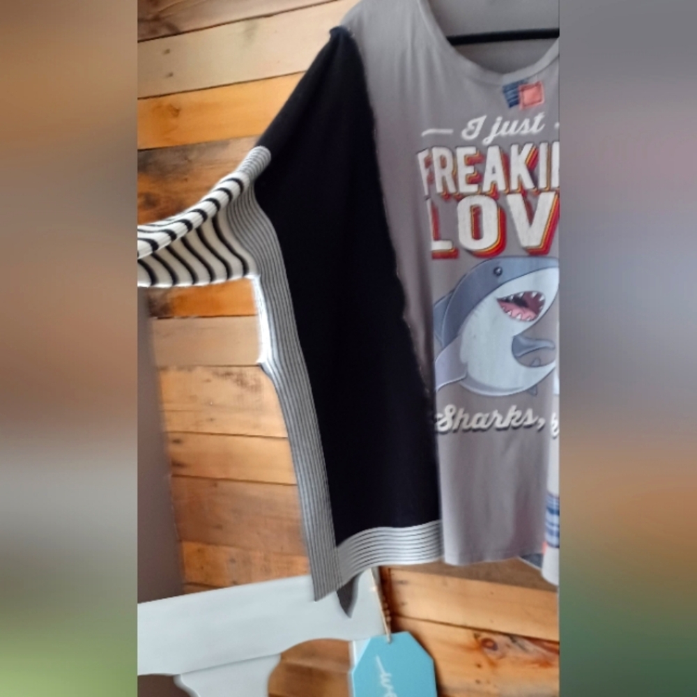 Upcycled Gray Shark Graphic Long Sleeve Top - Picture 6 of 12